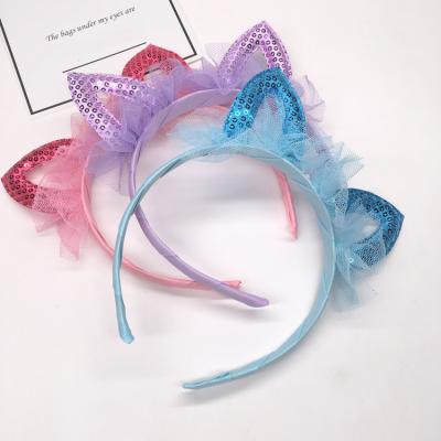 China Korean Lovely New Children's Headband Mesh Lace Hairband Cute Cat Soft Cute Ear Headband For Girl (HA003C) for sale