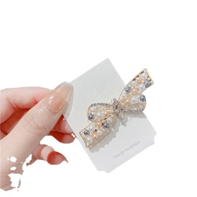 China Wholesale Colorful Fashion Pearl Rhinestone Clip Hairpin Diamond-studded Small Hair Clip For Girl (H002C) for sale