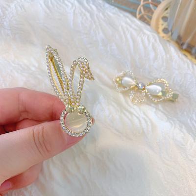 China Wholesale Fashion Girls Gold Plated Metal Hair Clips Imitation Opal Crystal Hairpin With Pearl (H004C) for sale