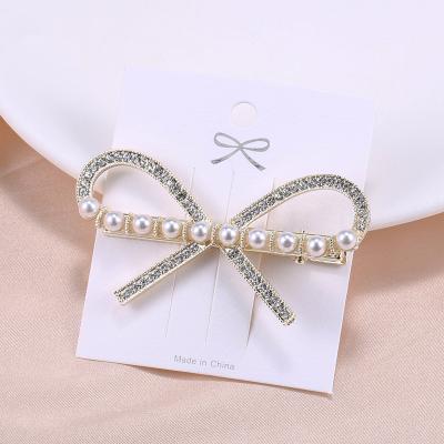 China Fashion New Fashion Style Duck Beak Girl Women Bow Hairpin Alloy Pearl Luxury Hair Clip (H012C) for sale