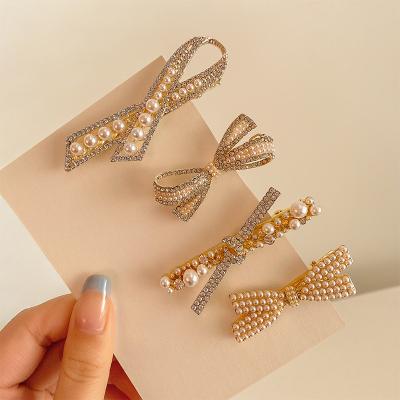 China Fashion Pearl Bow Main Side Hairpin Korean Handmade Hair Clip Hairpin For Kids Girl (H015C) for sale