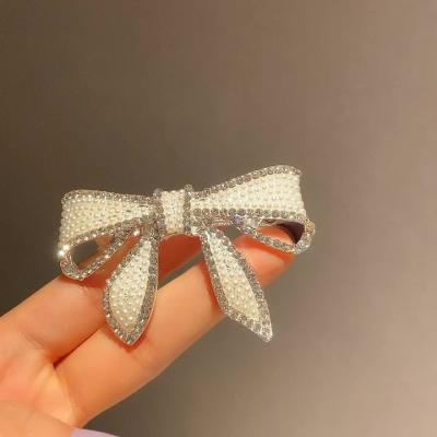 China Simple Fashion Bow Hair Ornament Lovers Rhinestone Pearl Hair Pins Lovely For Girls Lovely Decoration (H016C) for sale