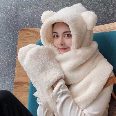 China Factory Direct Selling Plush Winter Warm Soft Scarf COMMON Cute Bear Hat Bib Integrated Protector Soft Custom for sale