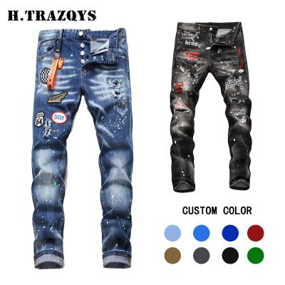 China Factory low price QUICK DRY OEM custom embroider mens jeans casual straight stretch skinny denim pant for sale