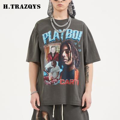 China Anti-Wrinkle OEM Service Custom High Quality Mens Vintage Casual Washed Oversized T-shirt Man Printed Loose Fit Hip Hop Cotton T Shirt for sale