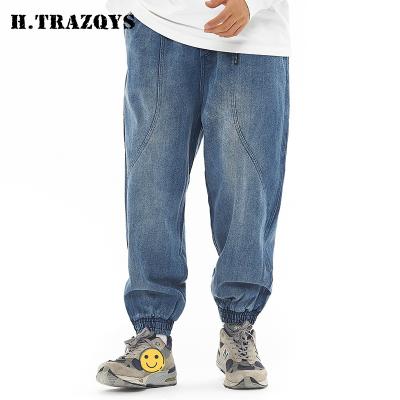 China Wholesale custom made men's plus size drawstring design long pants QUICK DRY washed tie feet men's lattice for sale