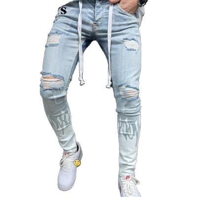 China High Quality Contrast Blue Men's Knee Hole Pants New Design Mens Skinny Jeans QUICK DRY for sale