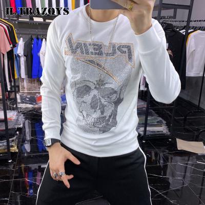 China Anti-Wrinkle OEM Manufacturer Cotton Long Sleeve Mens Tops Custom Design Hot Drilling Men's T-Shirt for sale