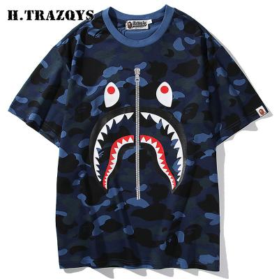 China Wholesale Anti-Wrinkle Round Neck Short Sleeve T-Shirts Custom All Over Camouflage Printed Men Zip Up T Shirts for sale