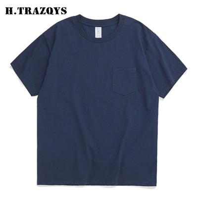 China Zhongqian Custom Logo T-shirt Pure Cotton Tshirt Big Anti-wrinkle And Chest Pocket Vintage Wash Big T-shirt for sale