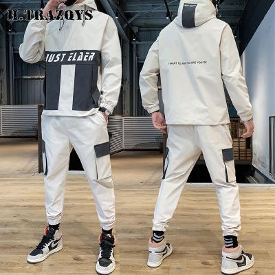 China Custom Made Breathable Color Block Casual Hoodie Set Nylon Wholesale Two Piece Matching Men's Tracksuits for sale