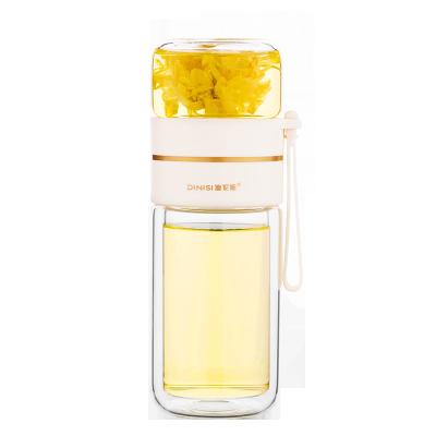 China WITH LID Double Wall Borosilicate Glass Tea Separator Bottle With Filter Tea Infuser for sale