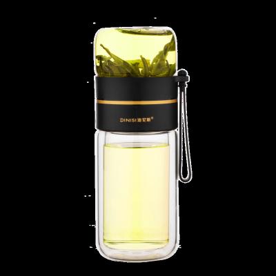 China WITH LID 260 Wall Borosilicate Tea Infuser Double Separation Reusable Glass Drinking Water Bottle With Tea Storage for sale