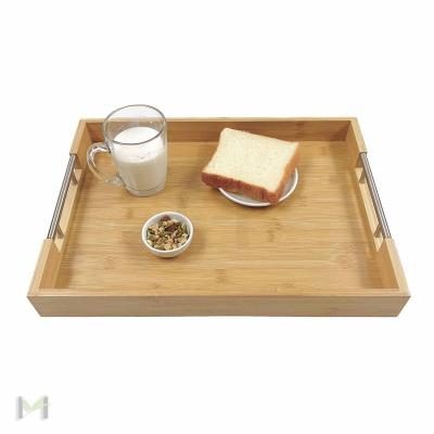 China American Style Bamboo Wooden Serving Tray with Handles Decorative Serving Trays Tray for In Bed Breakfast, Lunch, Dinner, Appetizers for sale