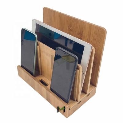 China Multi-Device Holder Bamboo Charging Cord Phone Stand Charging Station Dock Organizer for Smart Phones for sale