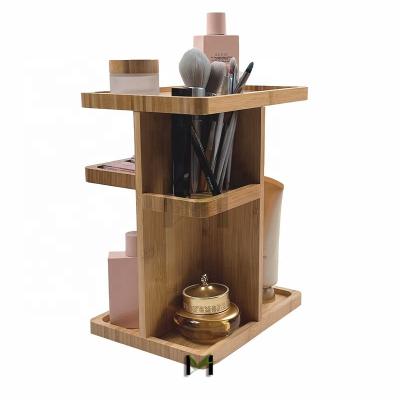 China Bamboo Bathroom Organizer Countertop Rotating Makeup Cosmetic Display in Bathroom Tower Shelf 2 Tier Bamboo Organizer for sale