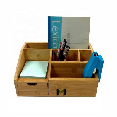 China Wooden Bamboo Organizer Box With Drawer Holder Pencil Table Stand for sale