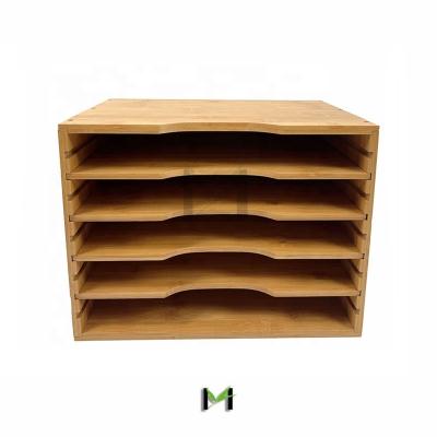 China Bamboo Folder Holder Paper Organizer Bamboo Organizer With 5 Shelves for sale