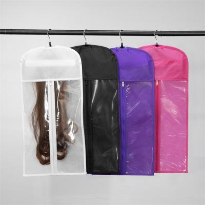 China Custom Hot Selling Wig PVC Non-woven Extra Long Wig Bag Clear Moisture-Proof Packaging Bag Clear Wig Hair Storage Zipper Bag With Hangers for sale