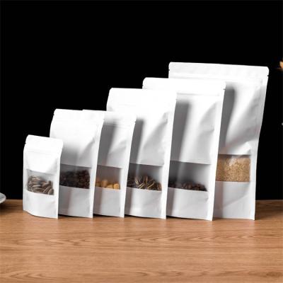 China Recyclable In Stock And Custom White Frosted Kraft Paper Holder Window Ziplock Bags For Food for sale