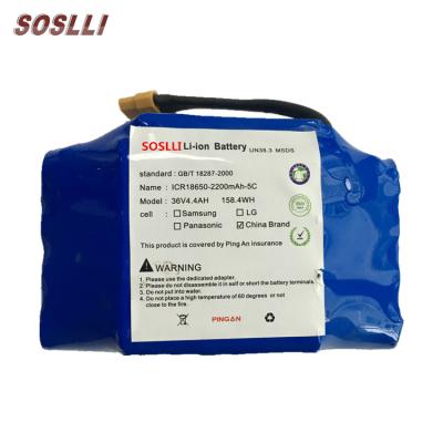 China Toys SOSLLI 10S2P 36V 4.4Ah Li-ion Battery Pack For Hoverboard Battery Self Balancing Scooter Battery for sale