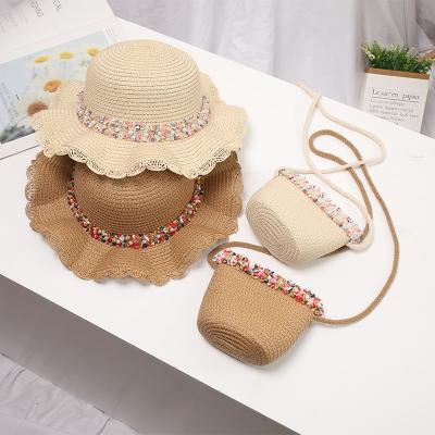 China New daily life children's hat beach hat sunscreen fashionStraw hat bag hat set for girl for sale