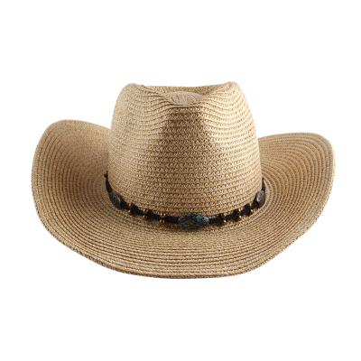 China Summer Outdoor Women's Western Cowboy Hat Cotton Curved Large Brim Sunshade Straw Hat Outdoor Travel Sun Hat for sale