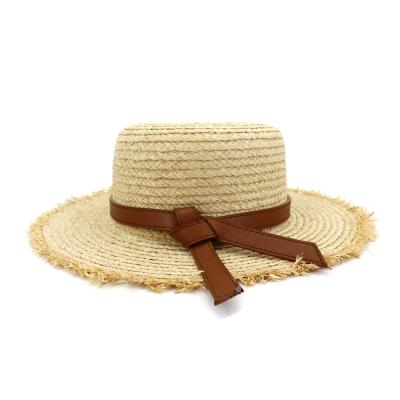 China Striped Raffia Straw Hats Outdoor Beach Umbrella For Men And Women Flat Straw Hats for sale