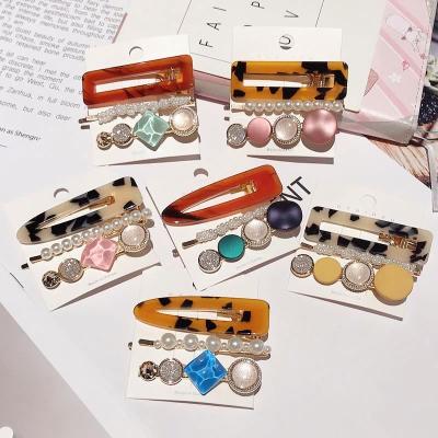 China Hot Alloy Acetate Hairpin Fashion Hairpin Set Acetate Pearl Hairpin Set Hair Accessories Girl for sale