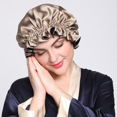 China Picture Mulberry Sleep Hood Silk Sleep Cap Silk Hood with Double Layer Extensions for sale