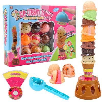 China Ice Cream Toys For Kids Plastic Ice Cream Toys For Girls Kids Ice Cream Tower Play Balancing Set for sale