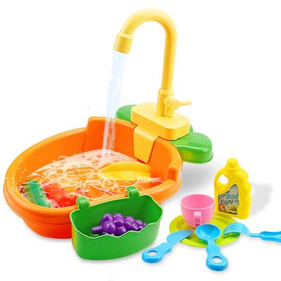 China Kids Sink Toys Hot Sale Electric Wash Basin Toy Running Water Faucet Mini Cabinet Play Set Kitchen Toys With Sink for sale