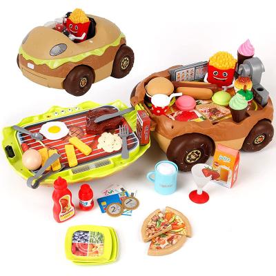 China DIY Pretend Play Creative Hamburger Car DIY Picnic Cooking Ice Cream Hot Dog Burger Pizza Food Toy Kitchen Playset Pretend Play Toys For Kids for sale