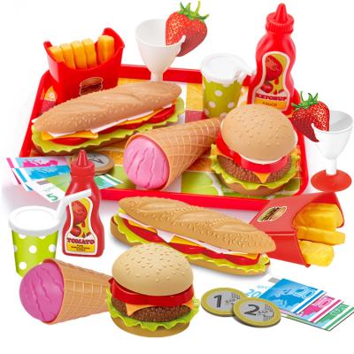 China Plastic Cost Effective Pretend Play DIY Fry Combo Detachable Burger Food Toys Cooking Play Set Burger Toys For Kids for sale