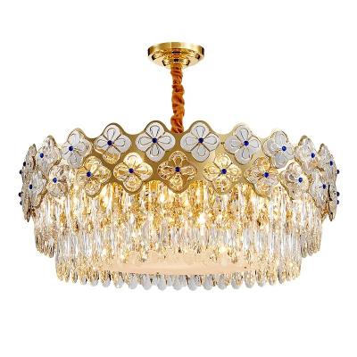 China Modern Round Oval Crystal Glass Hotel Lobby Gold Pendant Chandeliers Lighting Decoration for sale