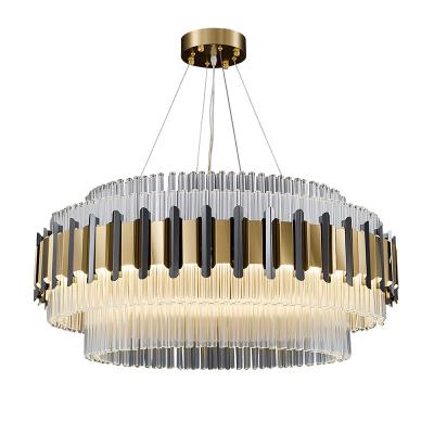 China Modern The Latest Living Room Dining Room LED Chandelier Mirror Titanium + Home Electrophoresis Gold + Glass Black + Matte for sale