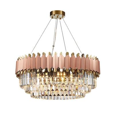 China Rose Modern Round Mirror Light Household LED Stainless Steel + K9 Crystal Living Room Chandelier for sale