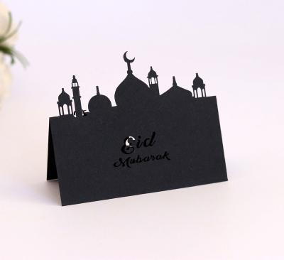 China No IMEE Ramadan Laser Hollowed Holiday Card Gold Eid Card Black Seat Card for sale