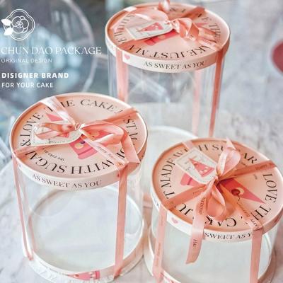 China IMEE Tall Clear Cake Round Cake Box Wedding Birthday Party High Quality Clear Gift Box Ribbon Round Cake Box for sale