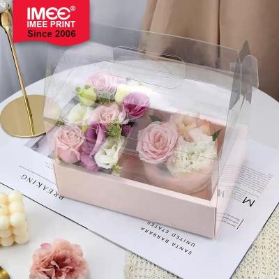 China Lovely IMEE Recyclable Transparent Flower Cake Box Dessert Packaging Handheld Clear Box For Valentine's Day Mother's Day for sale