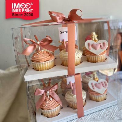 China IMEE Recyclable White Clear Square 1 2 4 6 12 Grid Large Transparent Cupcake Box PET PVC Wedding Birthday Party Gift Box for sale