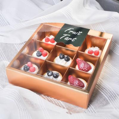 China IMEE Valentine's Day Recyclable Luxury Custom Gold High End Gift Box Sweet Box With Inserts Dessert Chocolate Pastry Box With Clear Lid for sale