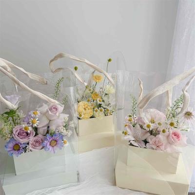 China IMEE Recyclable Square Mothers Day Clear PVC Boxes Portable Flower Box White Flowers Bouquets Pink Rose Box Packaging Valentines Day Flower for sale