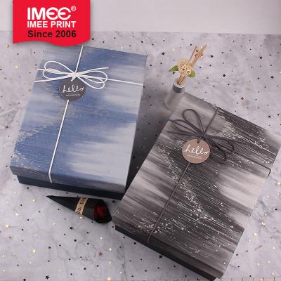 China Recyclable Wholesale Blue Black Custom IMEE Logo Luxury Cardboard Clothing Gift Packaging Boxes T-Shirt Paper Box With Lid for sale