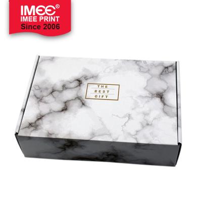 China IMEE Recyclable In Stock Customized Packaging Pattern Recycled Shipping Apparel Ribbon Flat Foldable Gift Rigid Corrugated Paper Box for sale