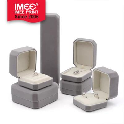 China For Custom Packaging Jewelry Display Travel Case IMEE Gray Jewelry Gift Box Square Portable Velvet Ring Jewelry Box for sale