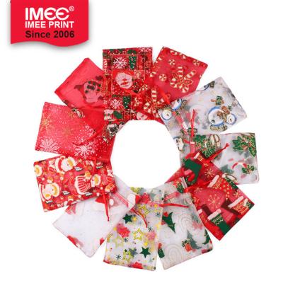 China Popular IMEE Customized Logo Organza Storage Gift Pouch Drawstring Bag Personalized Christmas Organza Mesh Drawstring Bags for sale