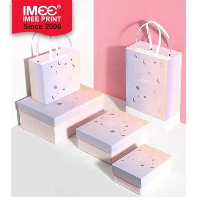 China Biodegradable Wholesale Biodegradable Bulk Rectangular Style ID Gift Box Necklace Perfume Girl IMEE Pink Handle Gift Box for sale