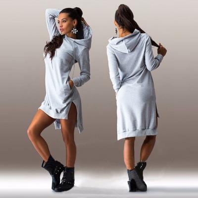 China Autumn Sports Casual Long Sleeve Anti-wrinkle Woman Sweatshirt Dress Hoodies Split Hooded Sweatshirt Dress for sale