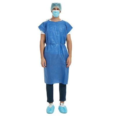 China Vliesstoff-kundenspezifisches Krankenhauspatient-Kleid SMSs 30gsm Kleider SJ geduldiger medizinischer Wegwerf-mit kurzen Ärmeln zu verkaufen